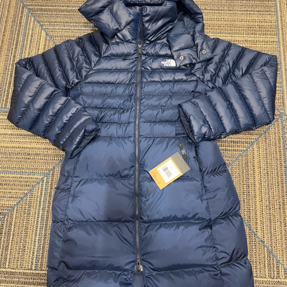 The North Face Navy Long Puffer Jacket